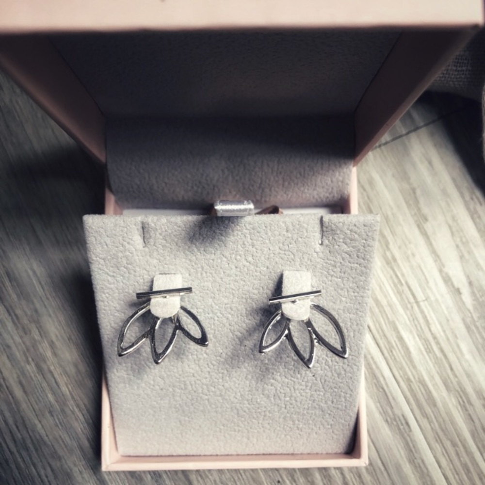New! Lotus Flower • Jacket Earrings - Picture 4 of 5